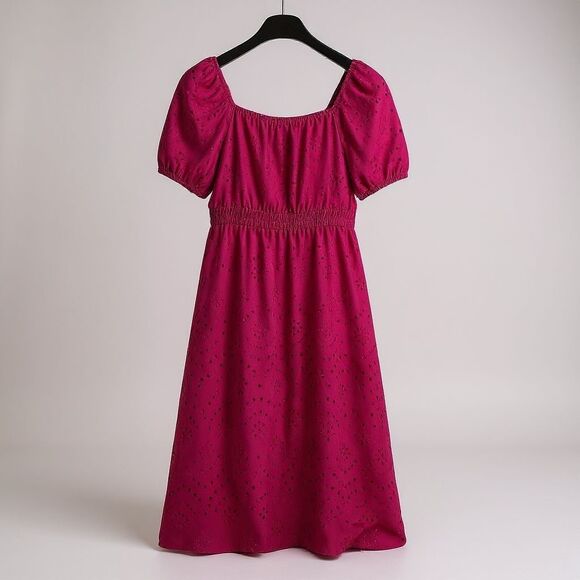 GRACE KARIN Eyelet Dress Women Large Pink Square Neck Short Puff Sleeve Casual - Picture 3 of 10